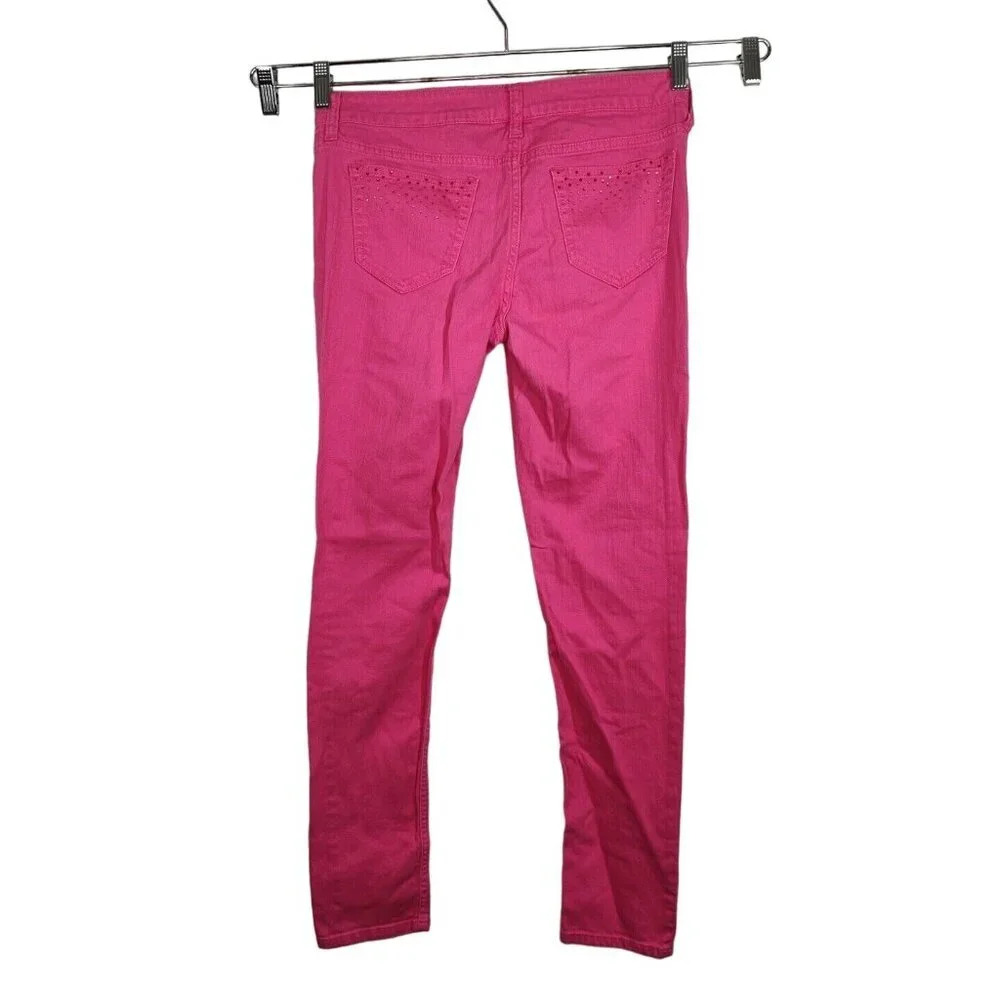 City Streets Pink Denim Skinny Jeans Juniors Size 7 Rhinestone Studded Pockets